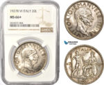 AC391, Italy, Vittorio Manuele III, 20 Lire 1927-R, A. VI, Rome, Silver, NGC MS66+, Pop 1/4