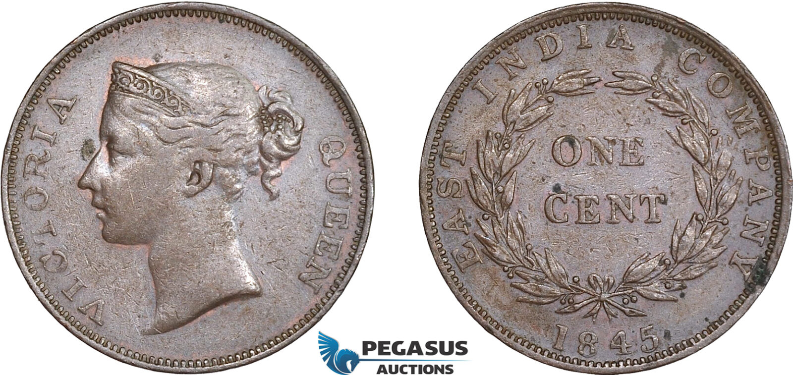 AC569, Straits Settlements, Victoria, 1 Cent 1845, AU