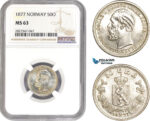 AC735, Norway, Oscar II, 50 Øre 1877, Kongsberg, Silver, NGC MS63, Pop 1/1