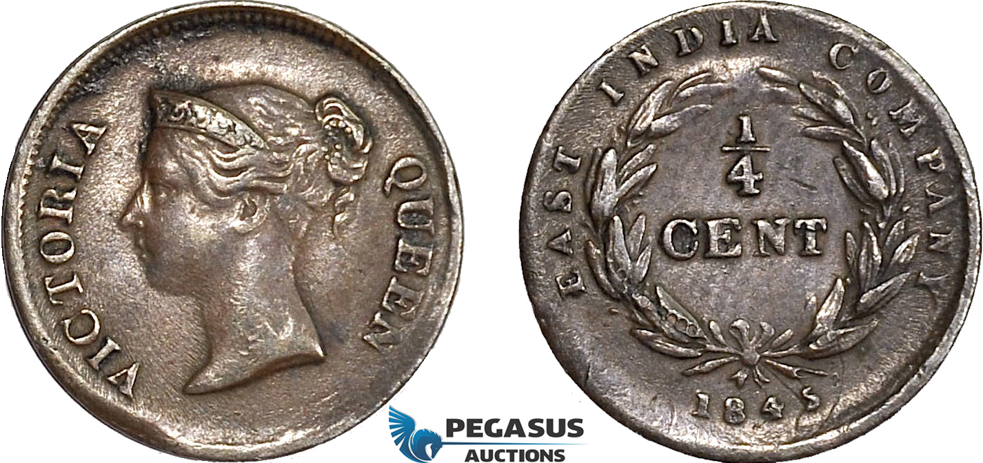 AC783, Straits Settlements, Victoria, 1/4 Cent 1845, XF-AU