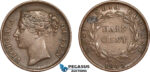 AC784, Straits Settlements, Victoria, 1/2 Cent 1845 "No WW", aXF