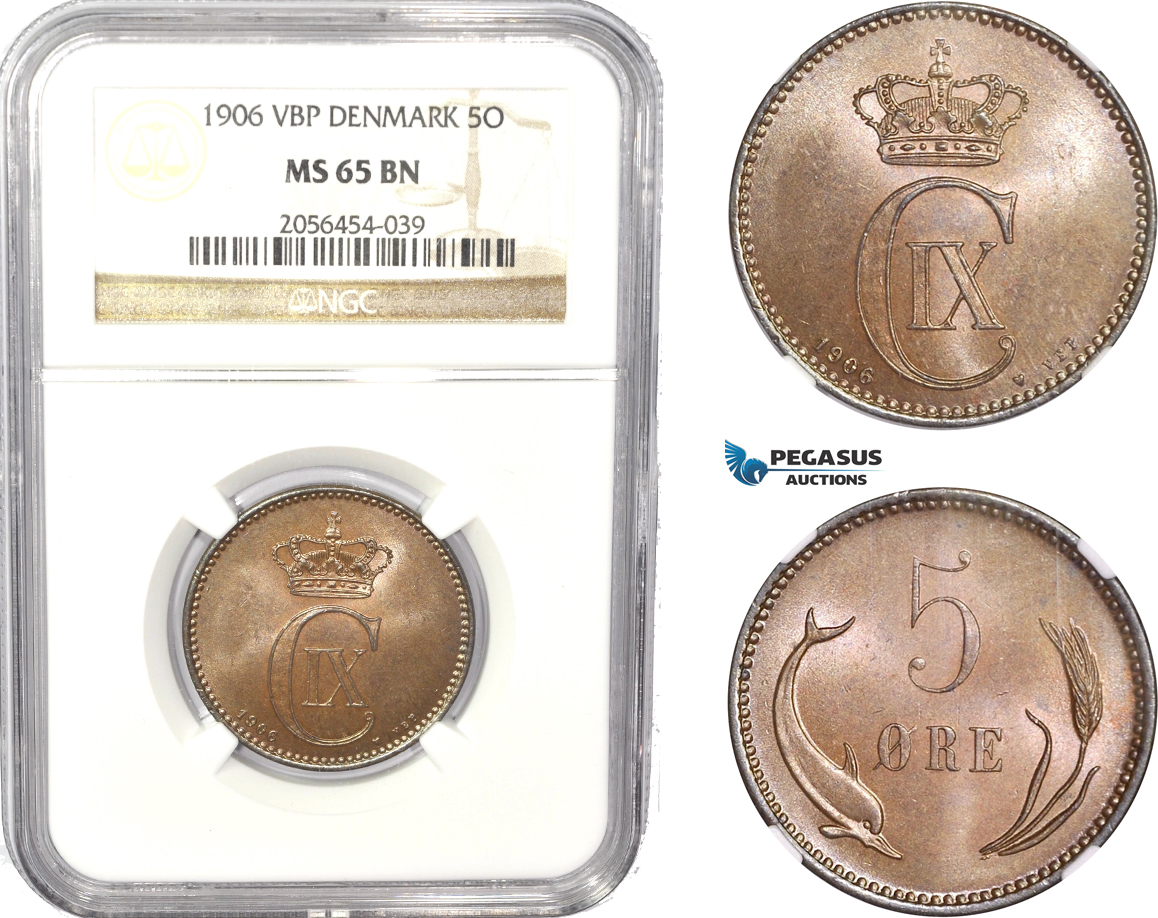 AC801, Denmark, Christian IX, 5 Øre 1906, Copenhagen, NGC MS65BN