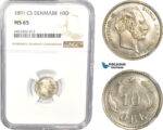 AC802, Denmark, Christian IX, 10 Øre 1891, Copenhagen, Silver, NGC MS65
