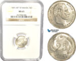 AC803, Denmark, Christian IX, 25 Øre 1905, Copenhagen, Silver, NGC MS65
