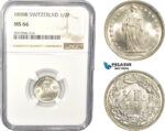 AC832, Switzerland, 1/2 Franc 1898-B, Bern, Silver, NGC MS66, Pop 5/0