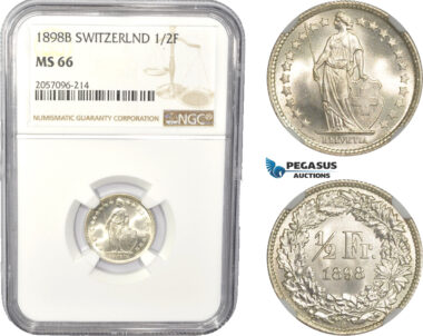 AC832, Switzerland, 1/2 Franc 1898-B, Bern, Silver, NGC MS66, Pop 5/0