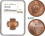 AC856, Austria, Franz Joseph, 1 Kreuzer 1851-A, Vienna, NGC MS64RB