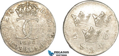 AC899, Sweden, Karl XI, 5 Öre 1690, Stockholm, Silver (3.44g) Some flaws, VF