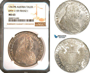 AC902, Austria, Franz I. Stephan, Taler 1761 PR, Prague, Silver, NGC MS63