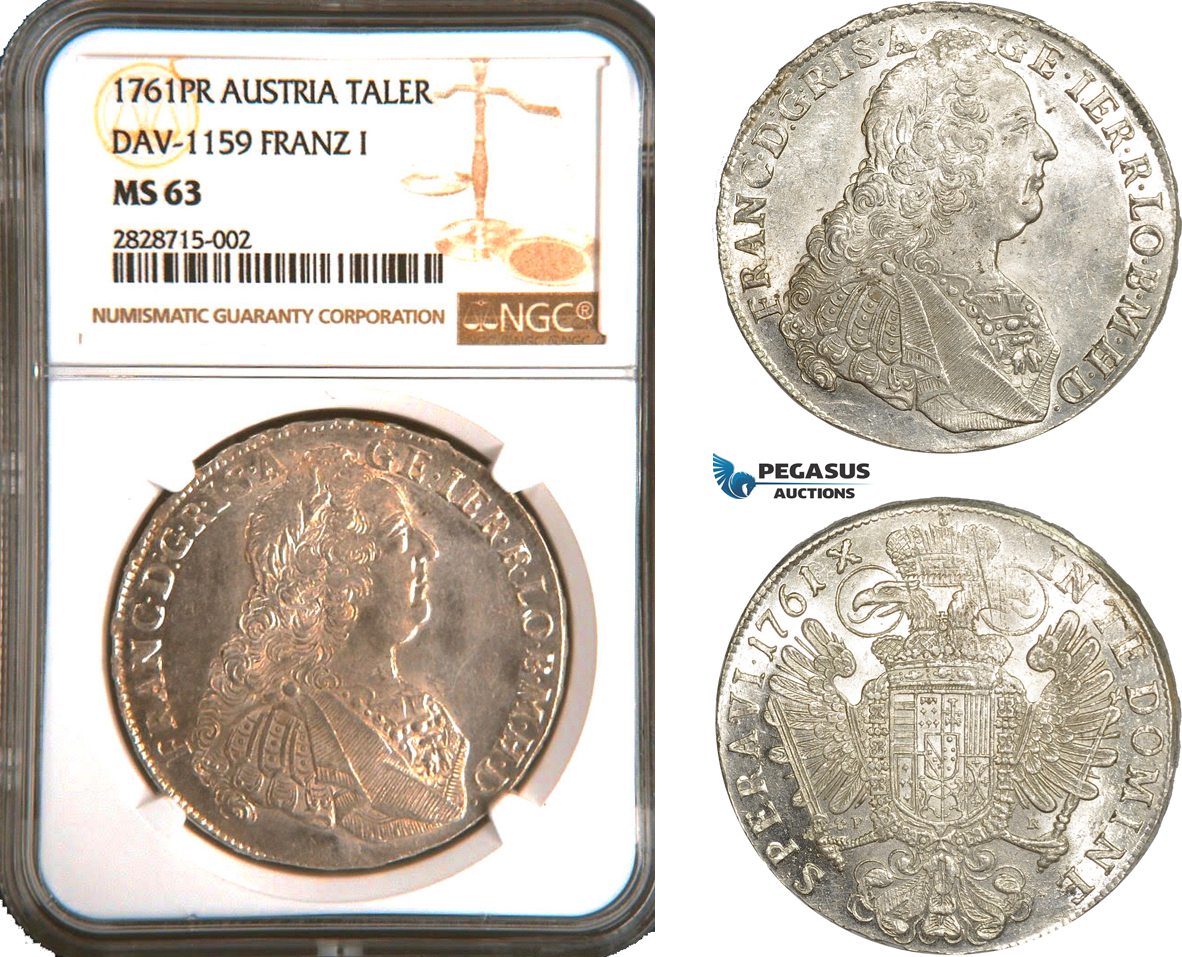 AC902, Austria, Franz I. Stephan, Taler 1761 PR, Prague, Silver, NGC MS63