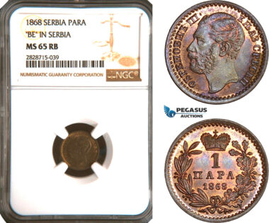 AC957, Serbia, M. Obrenovic III, 1 Para 1868, NGC MS65RB