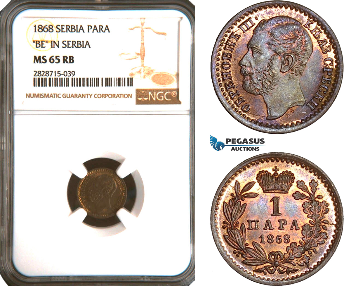 AC957, Serbia, M. Obrenovic III, 1 Para 1868, NGC MS65RB
