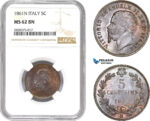 AD022-R, Italy, Vitt. Emanuele II, 5 Centesimi 1861-N, Naples, NGC MS62BN