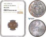 AD023-R, Latvia, 2 Santimi 1922, NGC MS63BN