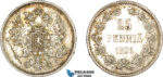AD059, Finland (under Russia) Alexander III, 25 Penniä 1891-L, Silver, Toned AU