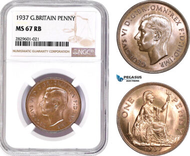 AD214, Great Britain, George VI, 1 Penny 1937, NGC MS67, Pop 1/0