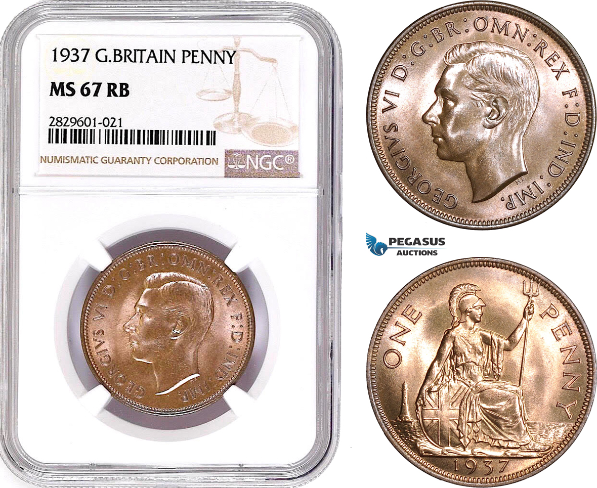 AD214, Great Britain, George VI, 1 Penny 1937, NGC MS67, Pop 1/0