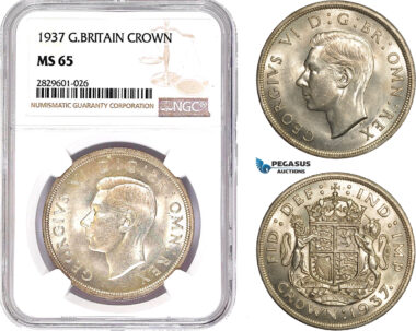 AD215, Great Britain, George VI, Crown 1937, Silver, NGC MS65