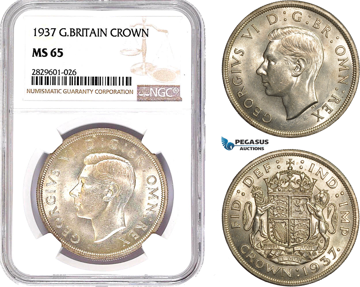 AD215, Great Britain, George VI, Crown 1937, Silver, NGC MS65