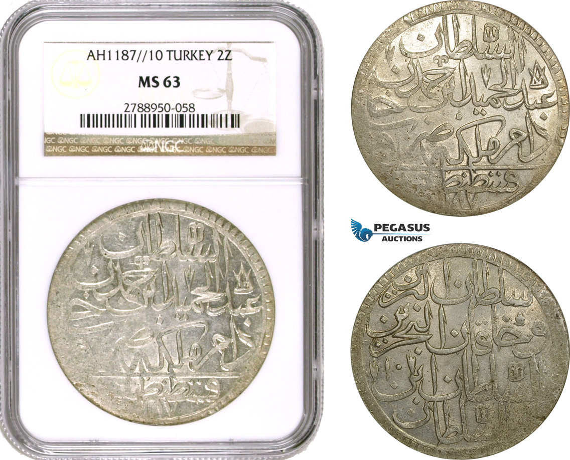 AD503, Ottoman Empire, Turkey, Abdülhamid I, 2 Zolota AH1187/10, Islambul (Istanbul) NGC MS63