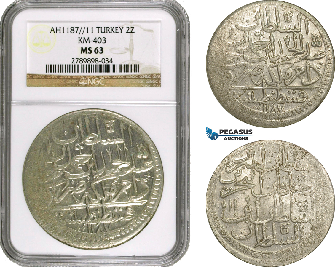 AD504, Ottoman Empire, Turkey, Abdülhamid I, 2 Zolota AH1187/11, Islambul (Istanbul) NGC MS63