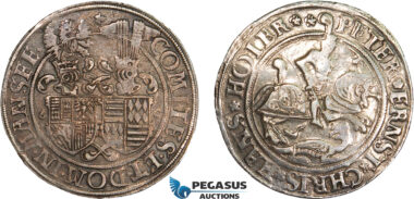 AD619, Germany, Mansfeld, Taler 1566, Eisleben, Silver (28.34g) Dav. 9501, Polished, scratched, VF