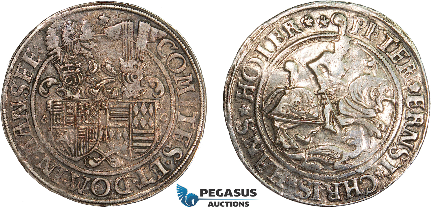 AD619, Germany, Mansfeld, Taler 1566, Eisleben, Silver (28.34g) Dav. 9501, Polished, scratched, VF