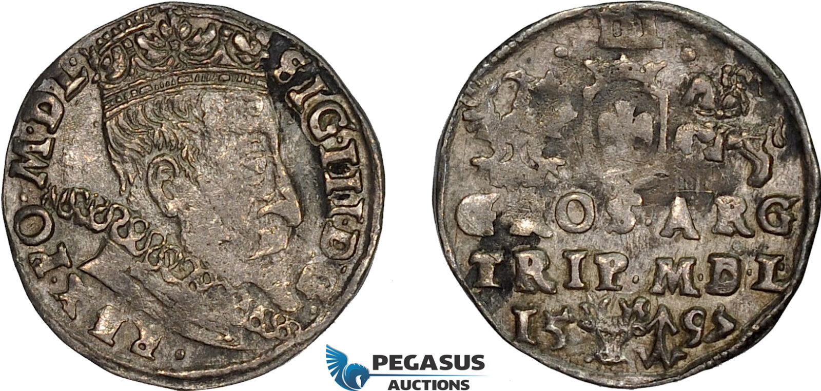 AD635, Lithuania, Sigismund III. of Poland, 3 Groschen (Trojak) 1597, Vilnius, Silver (2.24g) Toned VF-XF