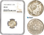 AD670, Greece, Othon, 1/2 Drachma 1833, Munich, Silver, NGC MS64
