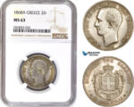 AD673, Greece, George I, 2 Drachmai 1868-A, Paris, Silver, NGC MS63, Rare!