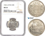 AD676, Latvia, 50 Santimi 1922, NGC MS64