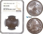 AD724, Finland, Alexander II. of Russia, 10 Penniä 1876, NGC MS64BN, Pop 1/0