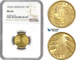 AD738, Germany, Weimar, 10 Reichpfennig 1929-D, Munich, NGC MS66, Pop 1/0