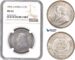 AD766, South Africa (ZAR) 2 1/2 Shillings 1896, Pretoria, Silver, NGC MS62
