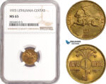 AD882, Lithuania, 1 Centas 1925, NGC MS65