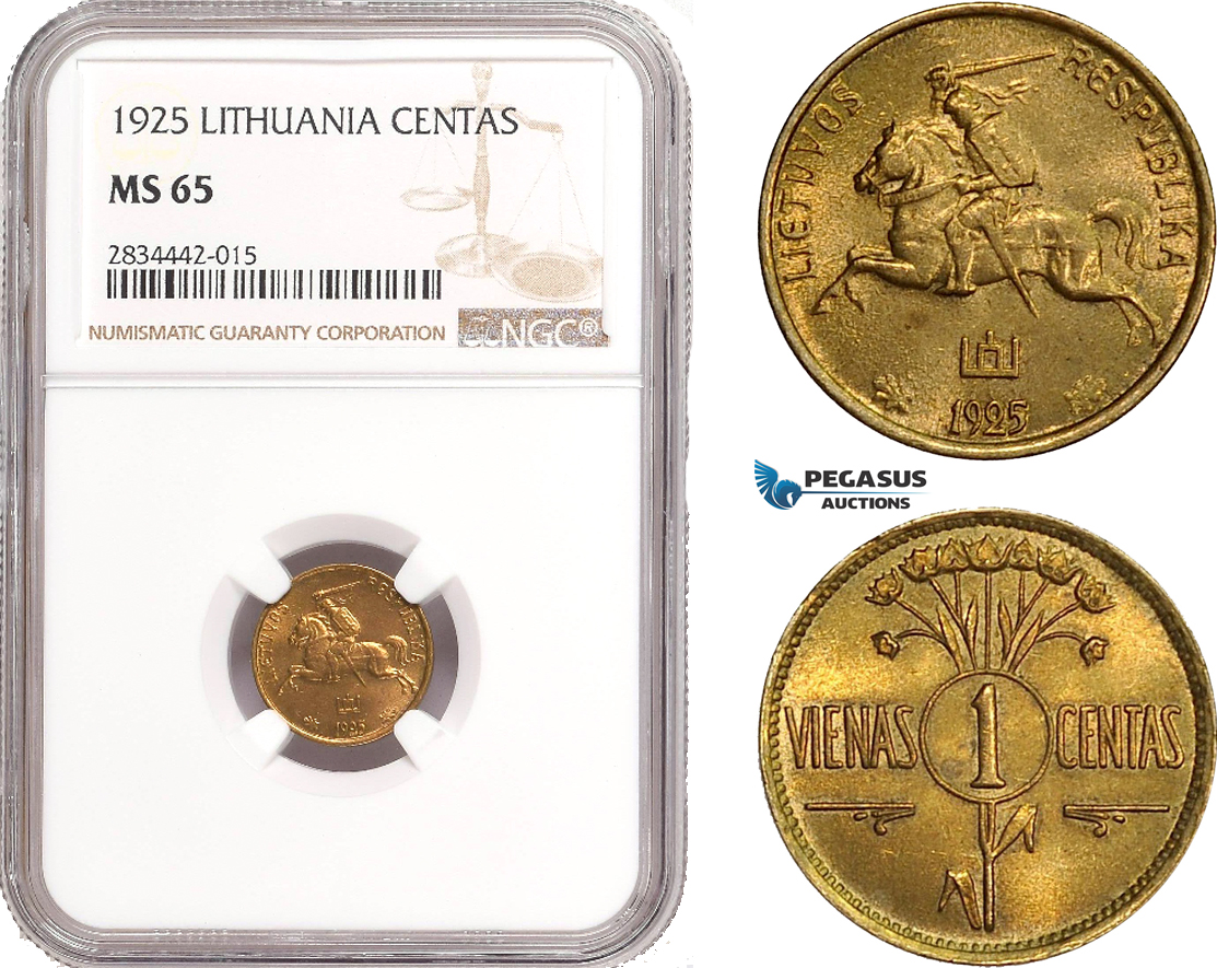 AD882, Lithuania, 1 Centas 1925, NGC MS65