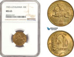 AD884, Lithuania, 10 Centu 1925, NGC MS65, Top Pop!