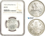AD887, Lithuania, 5 Litai 1925, Silver, NGC AU55