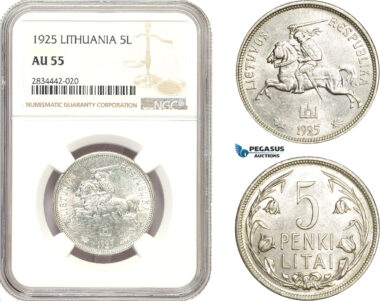 AD887, Lithuania, 5 Litai 1925, Silver, NGC AU55