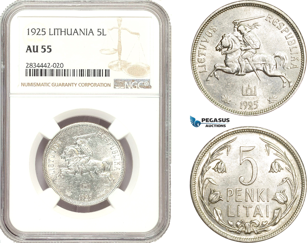 AD887, Lithuania, 5 Litai 1925, Silver, NGC AU55