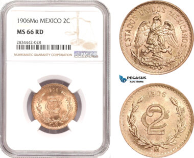 AD894, Mexico, 2 Centavos 1906-Mo, Mexico City, NGC MS66RD, Pop 1/0