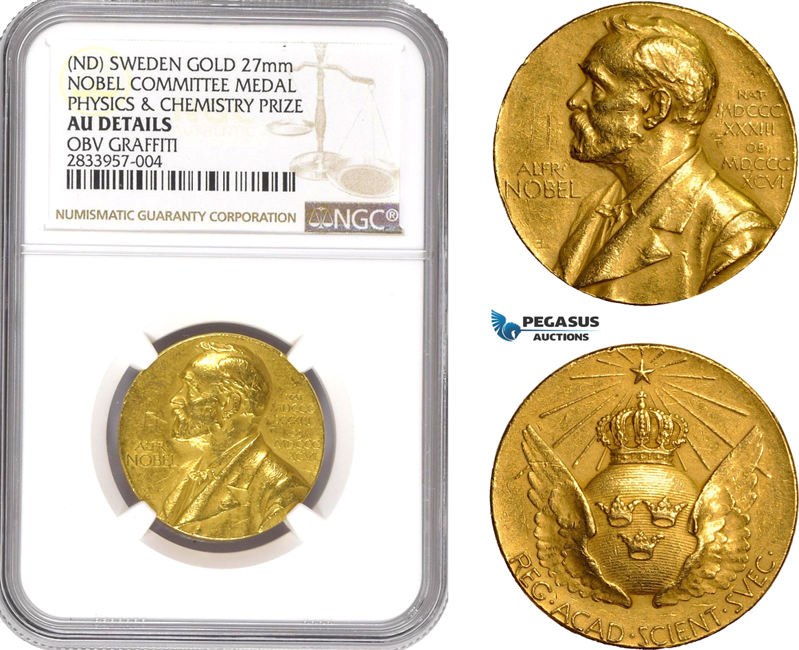 AD917, Sweden, Gold Medal (ND) (Ø26.8mm) Alfred Nobel, Committee for Physics & Chemistry, NGC AU Det. Rare!