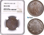 AE101, Finland, Nicholas II. of Russia, 10 Pennia 1900, NGC MS63BN
