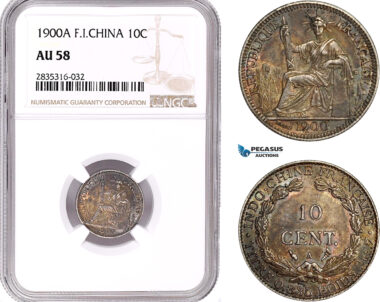 AE111, French Indo-China, 10 Centimes 1900-A, Paris, Silver, NGC AU58