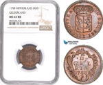 AE133, Netherlands, Gelderland, Duit 1758, NGC MS63RB