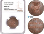 AE138, Norway, Frederik VI, 2 Skilling 1810, Kongsberg, NGC MS63BN