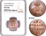 AE139, Norway, Frederik VI, 2 Skilling 1810, Kongsberg, NGC MS66RB, Pop 1/0
