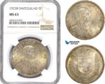 AE230, Switzerland, 5 Francs 1923-B, Bern, Silver, NGC MS63