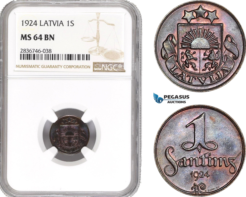 AE261, Latvia, 1 Santims 1924, NGC MS64BN