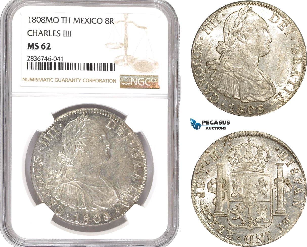 AE265, Mexico, Charles IV, 8 Reales 1808 Mo TH, Mexico City, Silver, NGC MS62